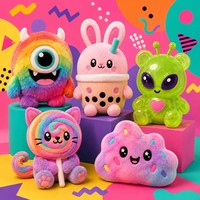 Ensemble de peluches personnalisées Kawaii Neon Pop OEM, modèles Monstre Arc-en-ciel, Boba, Lapin, Alien, Sucette, Chat, Nuage, Cadeau fantaisie pour fête