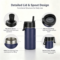 Bouteille d'eau sport isotherme double paroi en acier inoxydable 304, style américain, avec paille, anti-chute et anti-brûlure