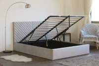 Cadre de lit de rangement minimaliste en tissu gris capitonné