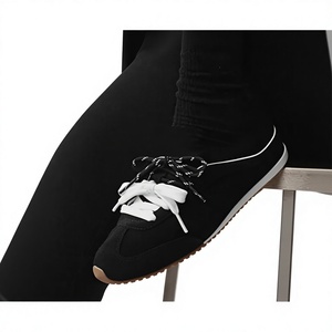 Walk along in style with these <b>Black</b> <b>Lace</b>-up Sneakers featuring a Mesh Leather Upper Soft Round Toe and Lightweight design for - Product Image 1