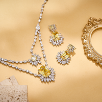Parure 2 pièces style coréen pour mariée, collier et boucles d'oreilles plaqué or, design œil de cheval double couche en zircon jaune rose diamanté