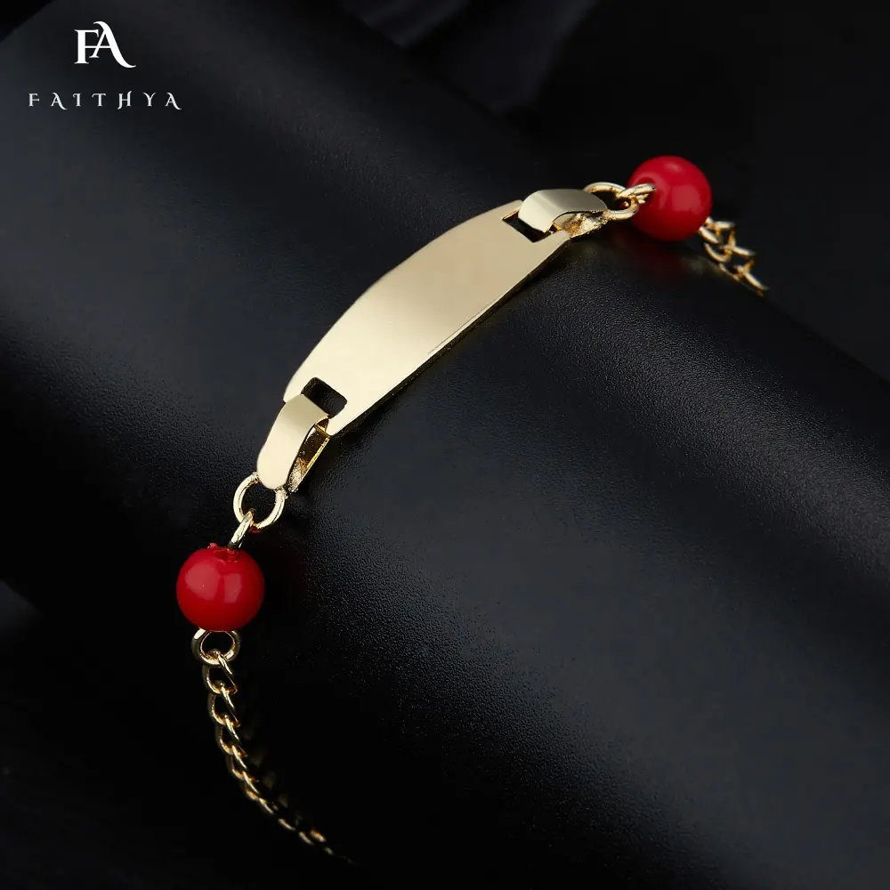 FB0059 Faithya Leichter kleiner und haut freundlicher Kinder schmuck 14 Karat vergoldetes Zifferblatt 4 rote Perlen Mode armband