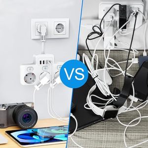 ปลั๊กพ่วงแบบโมเดิร์น Spot OEM 3 ช่องเสียบแบบ EU พร้อมสวิตช์แยกอิสระ ช่องเสียบ USB และพอร์ตอิเล็กทรอนิกส์ 4 พอร์ต สำหรับวางบนโต๊ะ - Product Image 6