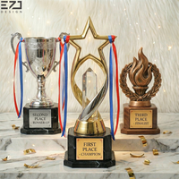 Trophée de championnat EZD populaire plaqué argent avec impression UV, coupe personnalisée brillante or et argent, grands trophées sportifs en métal, récompenses