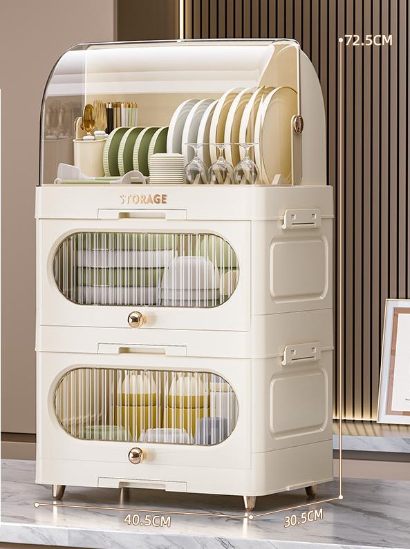 Tableware with 1 flip-top layer + 2 flat-top layers [beige]