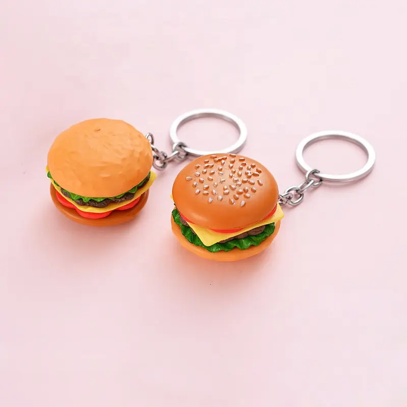かわいいキッズパーティーは、シミュレーション食品ハンバーガーデザインの安いキーホルダーをまとめて支持します