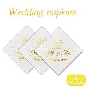 แผ่นฟอยล์สีทองขนาด5นิ้วแบบใช้แล้วทิ้งกระดาษเช็ดปาก3ชั้นสีขาวสำหรับงานแต่งงานงานตามสั่งฉลองครบรอบ - Product Image 4