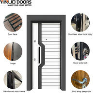 Porte d'entrée blindée moderne turque bicolore avec poignée longue, double verrouillage multipoints, finition grain de bois, tailles personnalisées