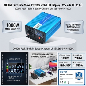 <span class=keywords><strong>Onduleur</strong></span> intelligent à onde sinusoïdale pure 1000W avec écran LCD, chargeur 12V 24V 48V vers 220V 110V CA, convertisseur <span class=keywords><strong>UPS</strong></span> pour batterie solaire domestique - Product Image 1