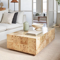 Table basse rectangulaire en bois massif Mappa Burl, style minimaliste moderne, décorative, faite à la main, patchwork, pour salon