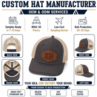 Casquette Trucker Marron Charbon avec Patch Logo Hexagonal, Dos en Maille Contrastante, Visière Courbée, Fermeture Snapback Ajustable, Personnalisable OEM ODM