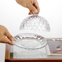 Glazen taartplateau met diamantpatroon en koepelvormig deksel, stofdichte dessert serveerschaal voor afternoon tea, fruit- en snackpresentatie