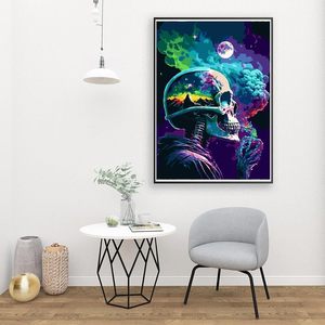 Kit de peinture par numéros Songwoo pour adultes, <span class=keywords><strong>toile</strong></span> de peinture à l'huile numérique avec motifs Crâne mécanique <span class=keywords><strong>psychédélique</strong></span>, Fumée colorée et Galaxie - Product Image 4