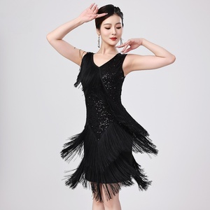 Robe de danse pour femmes, robe sans manches à col en V, robe de salsa latine, tango, swing, performance, style Great <span class=keywords><strong>Gatsby</strong></span>, costume de soirée cocktail - Product Image 2