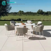 Ensemble de table et chaises de salle à manger de jardin minimaliste nordique, chaise de salle à manger avec cadre en aluminium et corde, pour restaurant en plein air