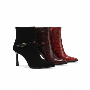 Bottines pour femmes, style western formel, en similicuir gaufré croco, à bout pointu, talon aiguille, avec fermeture éclair latérale, rehaussantes - Product Image 6