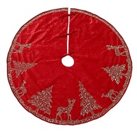 Jupe de sapin de Noël en velours rouge perlé motif rennes, taille personnalisée, bordure dorée, sequins faits main, décoration de Noël de haute qualité