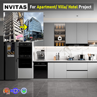 Meubles de cuisine modulaires modernes NVITAS en stratifié résine, options en bois massif, imperméables et ignifuges, pour projets hôteliers, appartements et villas