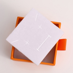 Custom Logo Personalized Orange Sliding <b>Drawer</b> Jewelry Box Cardboard Packaging for Bracelet Necklace Earrings 6x6x3.5cm - Product Image 2