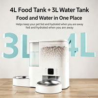 Distributeur automatique d'aliments et d'eau pour animaux de compagnie en acier inoxydable 2-en-1, 4L/3L, contrôle par bouton LCD, enregistrement vocal de 10 secondes, alimentation programmée