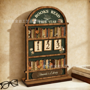 Cross-border wooden reading challenge display stand, wooden <b>mini</b> retro <b>book</b> reading tracker counter decoration - Product Image 1
