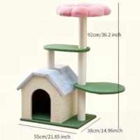 Nouvelle Conception Arbre à Chat en Bois Robuste et Durable avec Grande Maison pour Chat, Poteaux à Gratter et 4 Plateformes, Emballé en Carton pour Chats