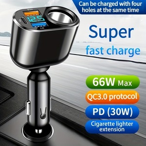 66W <strong>USB</strong> Car Charger QC3.0 PD30w Car <strong>Cigarette</strong> <strong>Lighter</strong> <strong>Socket</strong> Splitter Charger Adapter Power <strong>Socket</strong> with LED Display Custom Logo - Product Image 2