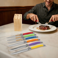 Coffret de 6 couteaux à steak traditionnels Laguiole en acier inoxydable, manches en plastique, finition polie, compatibles lave-vaisselle
