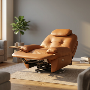Sillón Reclinable de Cuero Sintético Naranja, Sillón Individual con Reposabrazos, Sillón Giratorio para Sala de Estar u Hotel - Product Image 4