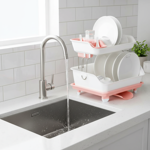 Support de rangement moderne pour accessoires de <span class=keywords><strong>cuisine</strong></span>, égouttoir à vaisselle à 2 niveaux en plastique durable à poser sur l'évier - Product Image 4