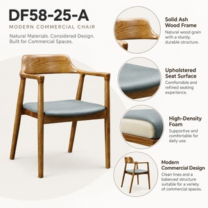 Fauteuil de salle à manger rembourré en bois de frêne GDRS avec assise en cuir synthétique pour restaurant, café, bistrot - Product Image 4