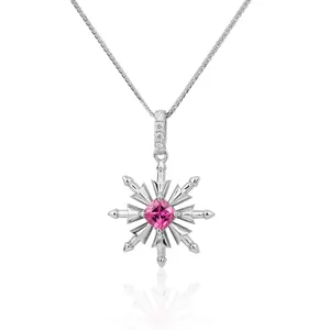 DEYIN Jewelry Sterling Silver Pink Sapphire Star Pendant Necklace With Moissanite For Christmas Birthday Gifts