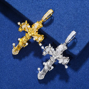 Hip Hop Kreuz Serie Religiöser Schmuck 925er Sterlingsilber VVS Moissanit Diamant Dornen Kruzifix Jesus Anhänger - Product Image 3