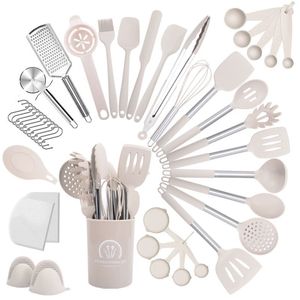 مجموعة أدوات مطبخ جديدة 43IN1 غير لاصقة ملعقة أواني طبخ سيليكون مقابض خشبية ملحقات المطبخ - Product Image 4