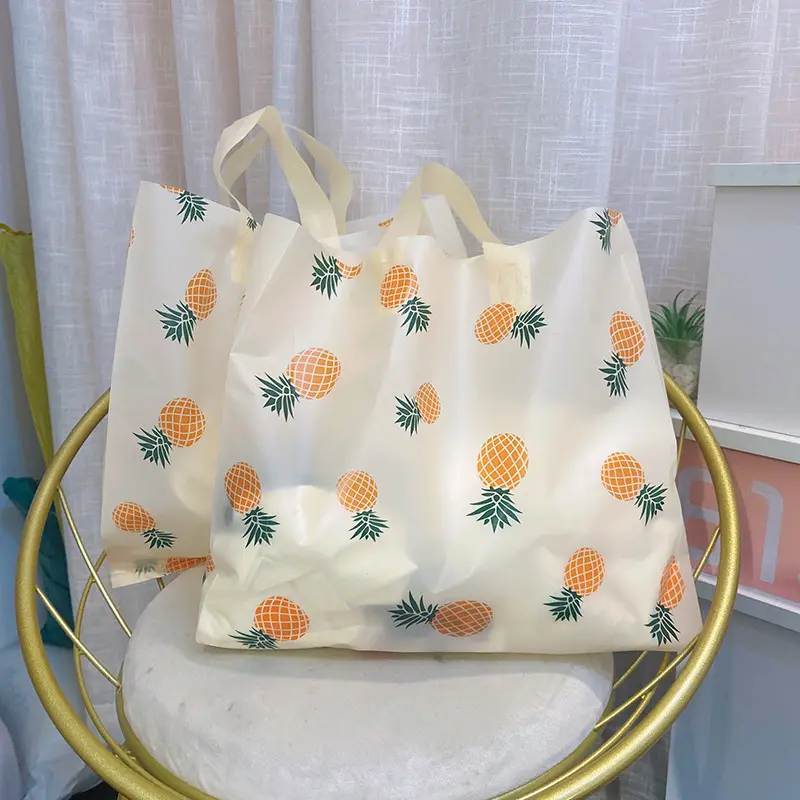 JAKIJAYI ananas PVC poliestere plastica stampa riutilizzabile forte bellezza a buon mercato Logo personalizzato Tote Shopping Bag all'ingrosso