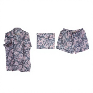 Conjunto de pijama de algodón para mujer, ligero, con estampado Floral a mano, ropa de dormir de verano, ropa de dormir a cuadros, vestido para caminar Moring - Product Image 1