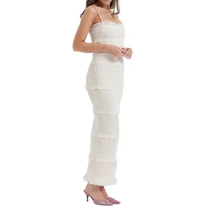 Aangepaste Nieuwe Aankomst Mode Casual Dames Hemdje Witte Geplooide Jurk 2023 Zomer Dames