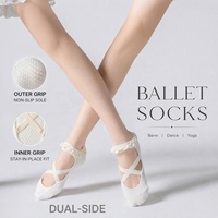 Chaussettes de yoga et de ballet élégantes en dentelle à volants, antidérapantes avec grip en silicone double face, pour barre, avec sangles élastiques croisées, logo personnalisé
