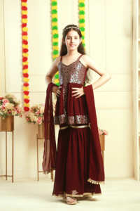 Titrit Girls Embroidered Georgette Kurti with Sharara & With Dupatta - Product Image 1