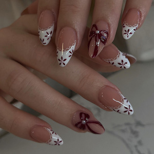 <span class=keywords><strong>Faux</strong></span> <span class=keywords><strong>ongles</strong></span> à coller pour nail art, collection style Saint-Valentin, motif œil de chat rouge, nœud et cœur, produit transfrontalier très demandé - Product Image 2
