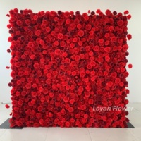 Handgefertigte 2,4m x 2,4m Rote Künstliche Seiden-Blumenwand Hintergrund Künstliche Seidenrosen-Blumenwand für Hochzeitsdekoration