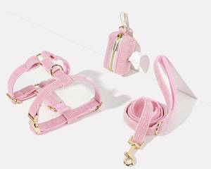 Hot Pink Corduroy Dog Harness+Leash+<b>Collar</b>+<b>Bow</b> <b>Tie</b>+Poo Bag Holder Set, Personalised Step In Harness Fancy Luxurious Engraved - Product Image 2