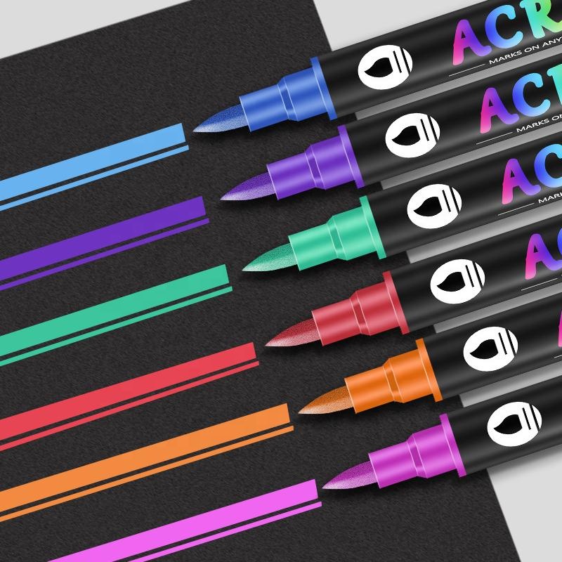 Non Toxic Water Based Colored Brush Permanent Acrylic Paint Art Marker Pen Set Fabric Leather Shoe Textile