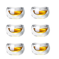 Tasse à thé en verre Chawan personnalisée résistante à la chaleur en bambou, tasse isolante en verre borosilicate à double paroi avec infuseur à thé