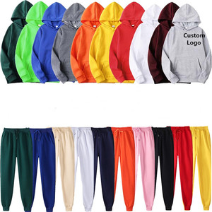 卸売 カスタムロゴ入り ユニセックス ジョガーパンツ 無地 スウェットシャツ プルオーバー フリース トラックスーツ ブランク スウェットパンツ＆パーカー セット - Product Image 1