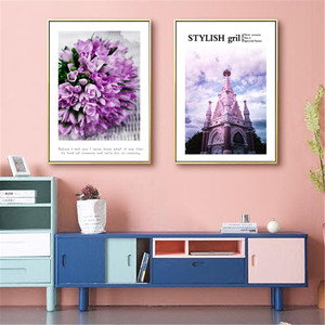 Affiche en toile de fleurs violettes et d'église, tentures murales, décor d'art à la maison, peinture à l'huile sur toile, affiches imprimées, image d'art - Product Image 3