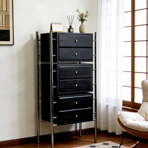 Mueble Auxiliar de Estilo Nórdico Moderno, de Madera, con Cajones Multicapa, Asas Metálicas, Montaje en Esquina, Multiusos - Product Image 4