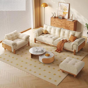 Sofá de madera de estilo nórdico con diseño de líneas rectas, en forma de L, tapizado en tela, para sala de estar, ideal para apartamentos pequeños. - Product Image 2