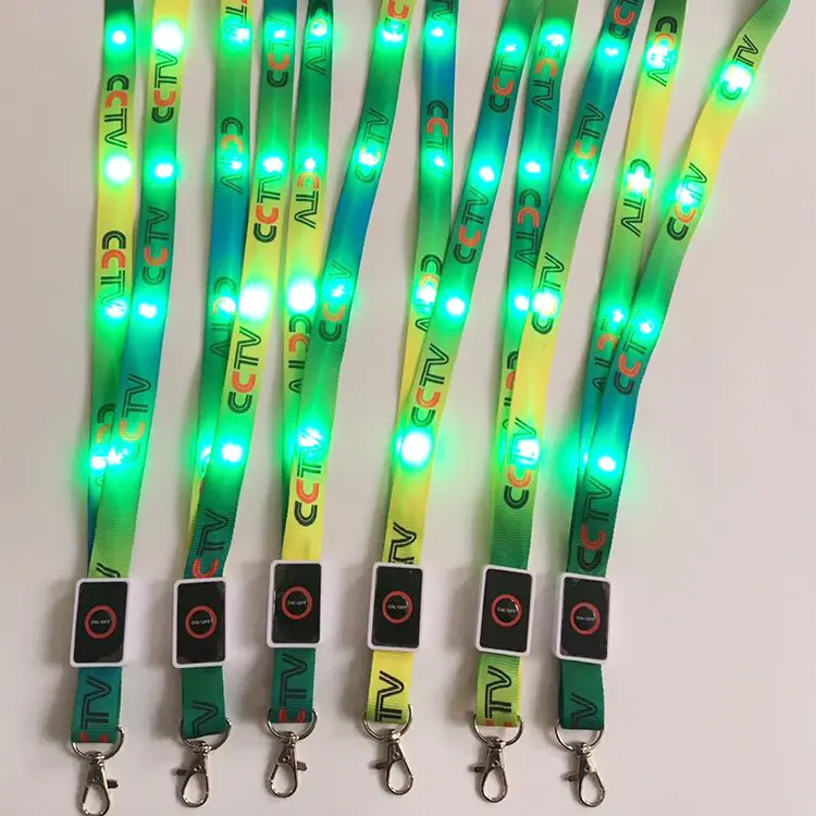 Custom Festival Cadeau Party Bedrukt Logo Polyester Sleutelhanger Sleutelhanger Nekbandjes Ketting Knipperende Led Lanyards