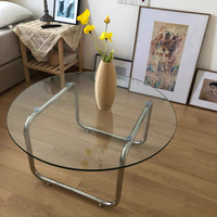 Nordischer einfacher Glas-Couch tisch runder gehärteter kleiner Apartment-Esstisch netz roter kreativer transparenter Beistell tisch